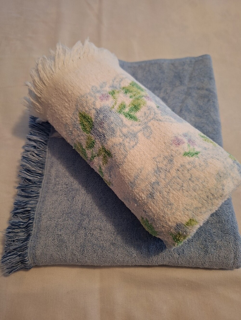 Sears Blue and White Floral Cotton Hand Towels